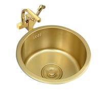 Fregadero de cocina de acero inoxidable dorado de 40 cm, redondo, empotrable, con desagüe y desbordamiento, elegante, ideal para cocinas modernas