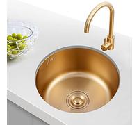 Fregadero de cocina de acero inoxidable dorado de alta calidad, 36 cm, cuenco redondo con escurridor para uso en exteriores y caravanas, diseño duradero y elegante para cocinas modernas