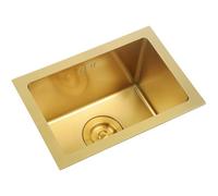 Fregadero de cocina de acero inoxidable dorado - Fregadero bajo montaje/barra de preparación con tapón dorado y colador de drenaje para restaurante, tienda, baño (38 x 26 cm)