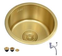 Fregadero de cocina de acero inoxidable dorado - Lavabo redondo para lavavajillas de 32/36/40 cm, fregadero individual superior/debajo del mostrador (color: dorado, tamaño: 40 x 40 cm)