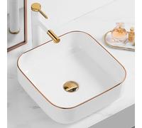 Fregadero de Cocina de Acero Inoxidable Dorado, Rectangular, de cerámica, sobre encimera, Cuadrado, para el hogar, para baño, Hotel, Lavabo Individual, Apto para baño