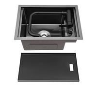 Fregadero de cocina de acero inoxidable en gris, oculto con tapa, grifo de agua fría y caliente plegable 360°, fregadero individual de 45 x 30 x 23 cm, adecuado para cocinas domésticas y grandes y