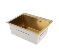 Fregadero de cocina de acero inoxidable, fregadero con 1 cuenco, fregadero de cocina bajo encimera, fregadero rectangular con escurridor, 55 x 45 x 22 cm (dorado, 55 x 45 cm)