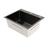 Fregadero de cocina de acero inoxidable, fregadero con 1 cuenco, fregadero de cocina bajo encimera, fregadero rectangular con escurridor, 55 x 45 x 22 cm (negro, 55 x 45 cm)