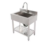 Fregadero de cocina de acero inoxidable, fregadero de cocina independiente, 70 x 50 x 90 cm, fregadero individual extragrande, fregadero comercial con grifo extraíble y escurridor para lavandería