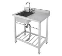 Fregadero de cocina de acero inoxidable, fregadero de cocina independiente, fregadero de cocina de pie de acero inoxidable, con grifo y banco de trabajo, con patas cuadradas, para exterior, interior