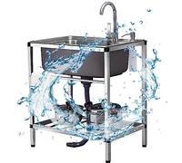 Fregadero de Cocina de Acero Inoxidable, Fregadero de Restaurante Comercial, Fregadero de un Solo tazón de Acero Inoxidable 304, Fregadero de Cocina al Aire Libre Independiente, para Cocina,