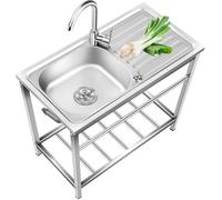 Fregadero de Cocina de Acero Inoxidable, Fregadero utilitario, Lavabo Individual Independiente, estación de Lavado, Mesa para Limpiar Pescado con Grifo, Cesta de Drenaje, toallero para cocin