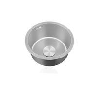 Fregadero de cocina de acero inoxidable gris redondo de 45 cm, fregadero de caravana con escurridor y desbordamiento, ideal para instalación de montaje superior de caravana
