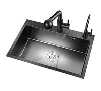Fregadero de cocina de acero inoxidable, mezclador de doble propósito y purificador de agua, fácil de limpiar, varios (negro, 72 x 45 x 20 cm)