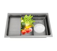 Fregadero de cocina de acero inoxidable, moderno, 69 x 43 x 21,6 cm, empotrable, rectangular, con tubo de drenaje, tabla de descongelación y cesta de drenaje para diferentes cocinas y carnes para