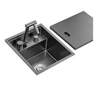 Fregadero de cocina de acero inoxidable negro con tapa, plegable, fregadero oculto, apto para bar, cámper, RV