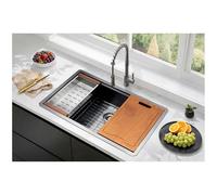 Fregadero de cocina de acero inoxidable negro y antracita, 75 x 50 cm, con escurreplatos, tabla de cortar, sifón, tubo de drenaje, fregadero para debajo de la encimera o encimera, 1 lavabo