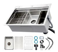 Fregadero de cocina de acero inoxidable para 60 x 50 x 22 cm, cuenco individual con desagüe extraíble para eliminación de garba y montaje superior, color plateado h