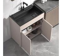 Fregadero de cocina de acero inoxidable para exteriores con armario de almacenamiento, fácil de limpiar, alta capacidad, ideal para garaje, lavandería, restaurante, jardín (rosa, 65 x 45 x 86 cm)