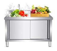 Fregadero de cocina de acero inoxidable para exteriores, fregadero independiente con grifo, estación comercial de lavado de manos de un solo tazón, estantes de almacenamiento para patio trasero y