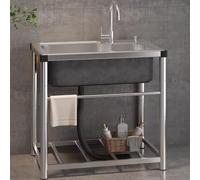 Fregadero de cocina de acero inoxidable, para uso en interiores y exteriores, fregadero comercial de un solo tazón (55 x 40 cm) - Diseño moderno para el hogar y el restaurante