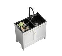 Fregadero de cocina de acero inoxidable para uso general, mueble para exteriores, doble cubeta, para garaje, comercial, independiente, extraíble, grifo combinado, dispensador de jabón, cesta
