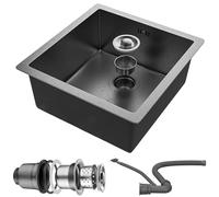 Fregadero De Cocina De Acero Inoxidable, Pequeño Fregadero De Cocina Cuadrado, Fregadero Un Solo Tazón Con Desbordamiento, Base Y Dispositivo De Descarga, Drenaje(negro,38x38cm)