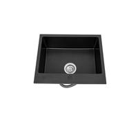 Fregadero de cocina de cuarzo con curvatura de 55 x 45 cm, fregadero compuesto de 9 pulgadas de profundidad, 1 fregadero, 2 agujeros preperforados (negro)
