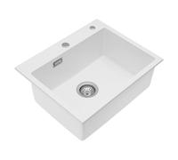 Fregadero de cocina de cuarzo de alta calidad, 55 x 45 cm, montaje inferior, diseño de 2 agujeros con drenaje, elegante y elegante para cocinas modernas, fácil instalación, duradero y fácil de limpiar