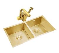 Fregadero de cocina de doble cuenco con grifo de pistola pulverizadora, acero inoxidable 304, montaje inferior, fácil de limpiar, ideal para bar y preparación (85 x 45 cm)