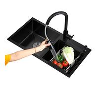 Fregadero de cocina de doble tazón con grifo extraíble, diseño versátil de montaje superior y bajo montaje para el hogar, oficina, bar y uso al aire libre, y elegante actualización de cocina