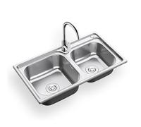 Fregadero de cocina de doble tazón de acero inoxidable con grifos de agua caliente y fría, montaje superior o inferior, perfecto para uso en restaurantes y lavanderías