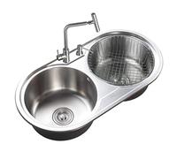 Fregadero de cocina de doble tazón de acero inoxidable con lavabo redondo, fregadero de barra con dispensador de jabón de drenaje y grifo, diseño moderno duradero para el hogar y la cocina
