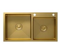 Fregadero de cocina de doble tazón dorado de 29.5 × 15.7 pulgadas de acero inoxidable con accesorios montaje superior y montaje inferior (color: dorado, tamaño 75 x 40 x 22 cm)