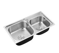 Fregadero de cocina de doble tazón grueso de acero inoxidable para montaje superior y bajo encimera para patio, oficina, bar, duradero, elegante, fácil de limpiar