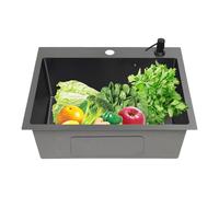 Fregadero de cocina de granito, 55 x 45 x 20 cm, color gris con escurridor, fregadero de cocina para armario bajo de 45 cm, reversible