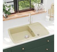 Fregadero De Cocina De Granito con Cubeta Profunda, 80% Cuarzo y 20% Resina, Diseño Reversible y Resistente, kitchen sink, Fregadero Bajo Encimera, Apto Para Cocinas y Lavaderos, Beige, 780x500x310 mm
