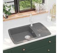 Fregadero De Cocina De Granito con Cubeta Única, 80% Cuarzo y 20% Resina, Diseño Reversible y Resistente, kitchen sink, Fregadero Bajo Encimera, Apto Para Cocinas y Lavaderos, Gris, 780x500x310 mm