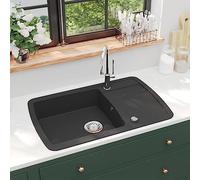 Fregadero De Cocina De Granito con Cubeta Única, 80% Cuarzo y 20% Resina, Diseño Reversible y Resistente, kitchen sink, Fregadero Bajo Encimera, Apto Para Cocinas y Lavaderos, Negro, 780x500x310 mm
