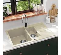 Fregadero De Cocina De Granito con Doble Cubeta, Diseño Reversible y Resistente, Ideal Para kitchen sink y Fregadero Bajo Encimera, Apto Para Cocinas y Lavaderos, Beige, 800x500x306 mm