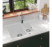 Fregadero de cocina de granito con dos senos blanco, ShGaxin Mueble Pila Lavadero, Pila Fregadero Cocina, Fregadero Sobre Encimera, Fregadero Baño Encimera, Picas De Cocina