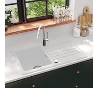 Fregadero De Cocina De Granito con Escurridor, 80% Cuarzo y 20% Resina, Diseño Reversible y Resistente, kitchen sink, Fregadero Bajo Encimera, Apto Para Cocinas y Lavaderos, Blanco, 765x460 mm