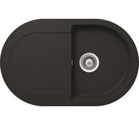 Respekta Phoenix Fregadero de granito macizo en negro/Fregadero empotrado de 1 cubeta de 79 x 50 cm/Apto para bases a partir de 45 cm de ancho