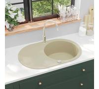 Fregadero De Cocina De Granito Ovalado De Un Seno, 80% Cuarzo y 20% Resina, Diseño Reversible y Resistente, kitchen sink, Fregadero Bajo Encimera, Apto Para Cocinas y Lavaderos, Beige, 770x490 mm