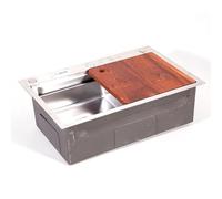 Fregadero de cocina de instalación superior con cubeta única y estación de trabajo, fregadero utilitario de acero inoxidable con rebosadero y sistema de desagüe(68 * 45cm)
