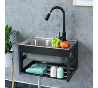 Fregadero de cocina de pared con rociador extraíble, 1 compartimento, fregadero comercial de acero inoxidable con grifo, estación de fregadero de un solo recipiente for exteriores, for lavandería, pat