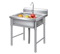 Fregadero de cocina de pie de un solo cuenco, bañera de lavandería de acero inoxidable, incluye grifo, unidad de drenaje, fregaderos de cocina de pie, ideal para garajes, sótanos, exteriores e