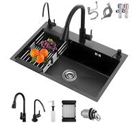 Fregadero De Cocina De Tres Agujeros, Fregadero Multifuncional De Un Solo Seno, Acero Inoxidable Con Grifos Extraíbles, Válvula Angular, Etc.(50)