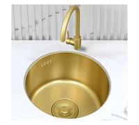 Fregadero de Cocina de un Seno de 32/36/40 cm, Redondo, de Acero Inoxidable Dorado, con Grifo bajo encimera (Dorado B, 36 x 36 x 19 cm)