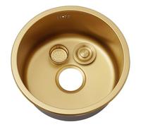 Fregadero de Cocina de un Seno de 32/36/40 cm, Redondo, de Acero Inoxidable Dorado, con Grifo bajo encimera (Dorado A, 36 x 36 x 19 cm)