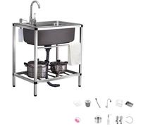 Fregadero de cocina de un solo cuenco independiente de 53 * 38cm,58 * 43cm, fregadero de servicio de un solo cuenco de acero inoxidable 304(53 * 38cm)