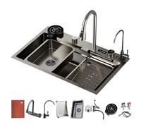 Fregadero De Cocina De Un Solo Recipiente, Fregadero De Cocina Raindance Waterfall, Drenaje De Perilla, Enjuague De Vidrio, Pantalla LED De Temperatura, Con Colador De Drenaje Y Accesorios (S : 75x46