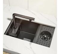 Fregadero De Cocina De Un Solo Seno, Fregadero Empotrado De Acero Inoxidable, Fregadero De Bar Con Tapa, Grifo Extraíble, Instalación Sobre/En El Centro/Bajo La Encimera.-B-55x32cm (21.65x12.59in)