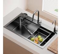 Fregadero de cocina de un solo seno o barra Empotrado 1 seno Fregadero comercial de acero inoxidable Con cesta de desagüe/lavado de vasos/dos grifos for cocinas, hoteles(65 * 45cm/26 * 18in)